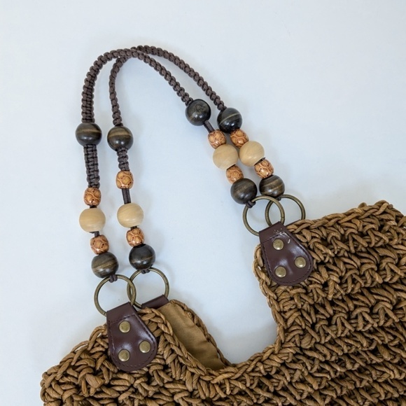 Woven Beach Bag Shoulder Hobo Big Slouchy Wicker Straw Beaded Braided Y2K - Picture 4 of 6